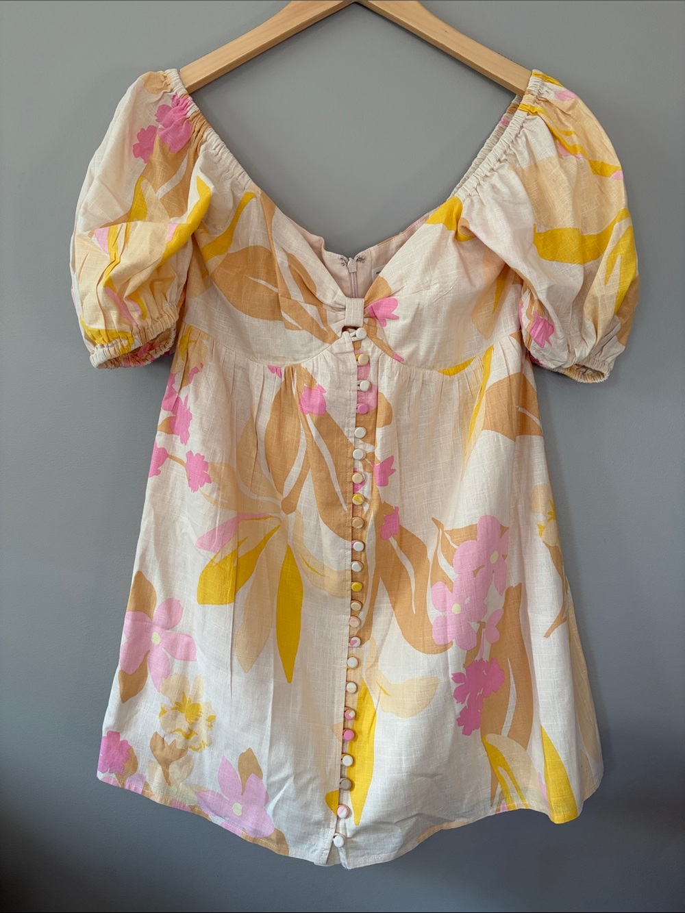SABO Puff Sleeve Koran Babydoll Mini Dress Floral Medium/US 6 Cottagecore Summer